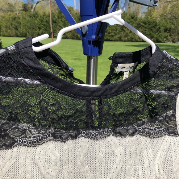 Cream Light Sweater dress with lace around neck - Picture 2 of 5